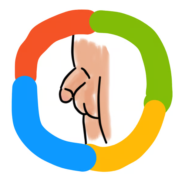 $MICROSOFT logo: a hand-drawn cheek inside the four-color Microsoft ring